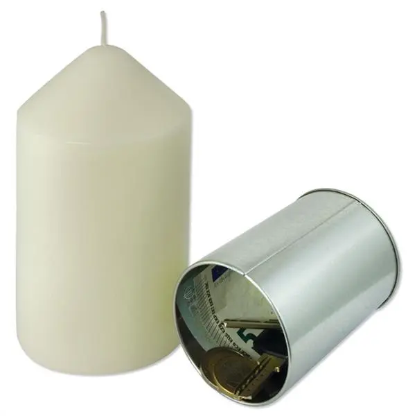Candle hiding place with metal container, white, approx....