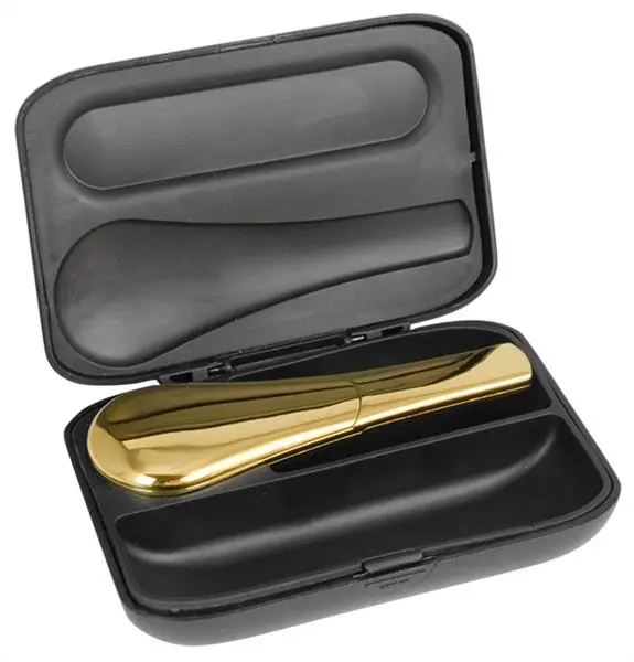 Metal Pur pipe with sliding lid, gold